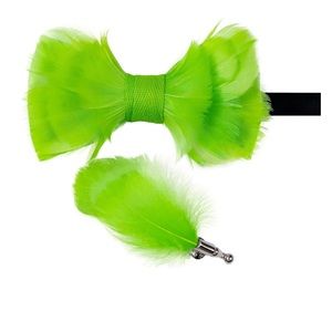 Men’s Novelty Feather Pre-Tied Bow tie and Matching Lapel Gift Boxset Lime Green